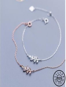 Mode authentique 925 en argent sterling forme de feuille avec pierre CZ couleur or rose plaqué chaîne main charme bracelet en zircon pour les femmes4141475