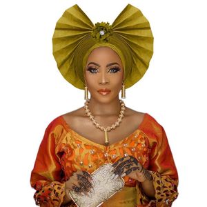 Mode auto gele headtie femmes nigérianes africaines traditionnelles aso oke autogele forme d'éventail pour la fête de mariage300B