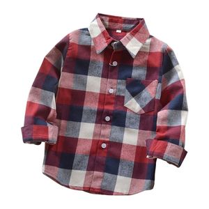 Mode herfst jongens shirts voor meisje plaid lange mouwen turn-down kraag tiener tops katoen kinderen kleding kinderen kleding shirt 210331