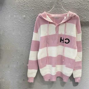 Mode herfst hoodie top jumper vrouwen gebreide roze gestreepte gebreide pullover trui borduurde letter ontwerper comfort warme truien dames wwsa