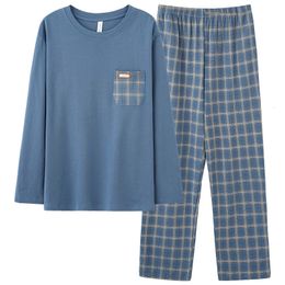 Mode Automne Lettre Imprimer Pyjamas Ensembles pour Hommes Pantalon À Carreaux Pur Coton Mâle Vêtements De Nuit Grands Chantiers 4XL Home Wear Lounge Nightwear 240304