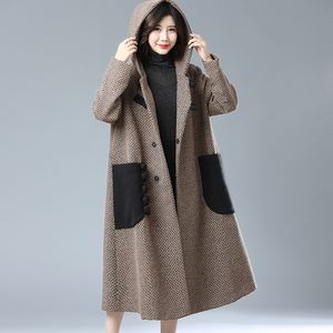 Mode herfst winter kleding vrouwen lange wollen jas dames hooded warme uitloper elegante tang pak stijl overjas