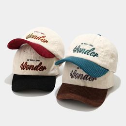 Fashion Autumn Winter Corduroy Baseball cap voor mannen Vrouwen Vintage Wonder Letter Borduurwerk Keep Warm Hat Hip Hop Gorras 240416