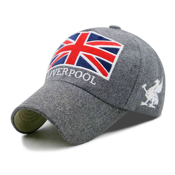 Moda Otoño Invierno hombres mujeres cálido sombrero bordado bandera británica lana gorras de béisbol al aire libre