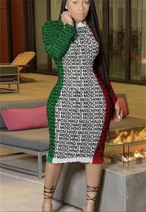 Mode Herfst Winter Zacht Katoen Stretch Zwarte Feestjurken Plus Size Mager Sexy Club Warm Maxi Bandage Bodycon Jurk Letter Handgemaakte Breien Jassen Dames