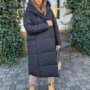 Mode herfst winter warme jas vrouwen casual met capuchon met riem lange parka vrouwelijke high street zak losse 210923