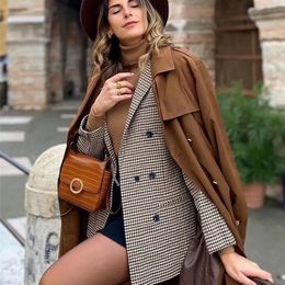 Mode Automne Femmes Plaid Blazers et Vestes Travail Bureau Dame Costume Mince Double Boutonnage Femme Blazer Manteau Talever 220812