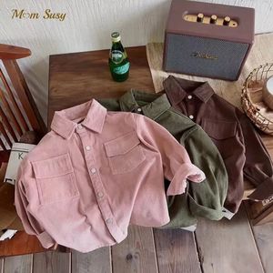 Fashion Baby Boy Girl Coton Cordury Shirt Bildler Toddler Kid Kid Casual Blouses Outwear Automne Spring Top Baby Clothes 1-10y 240329