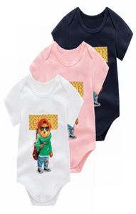 Fashion Baby Boys Girls Brand Rompers Summer Newborn Cartoon Bear Jumps Curchs Cotton Toddler Short à manches Romper Infant Lettres Prin8530909