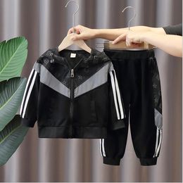 Mode bébé garçons survêtements vêtements ensembles printemps automne enfants vêtements de sport fermeture éclair veste à capuche + pantalon 2 pièces ensemble enfants tenues garçon costume 2-8 ans