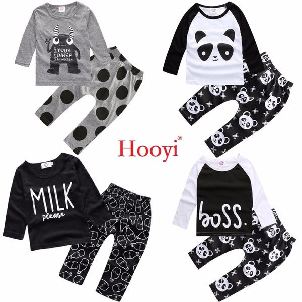 Moda Ropa de bebé Trajes Niños 2 piezas Conjuntos de ropa Algodón Panda Monster Boys Camisetas Pantalones Trajes recién nacidos Tops 210413