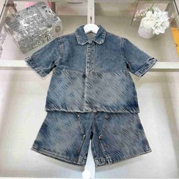 Fashion Baby Denim Two-Piece Set Summer Child Tracksuits Taille 100-160 Logo Jacquard Boys Short Shirt and Shorts 24Feb20