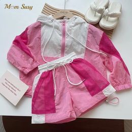 Fashion Baby Girl Boy Patchwork Clothwork Juego de chaqueta con capucha pantalones cortos para niños