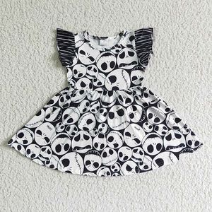 Moda bebé niña Halloween Skull Twirl vestido al por mayor niño raya manga corta niños ropa niños vacaciones ropa nueva