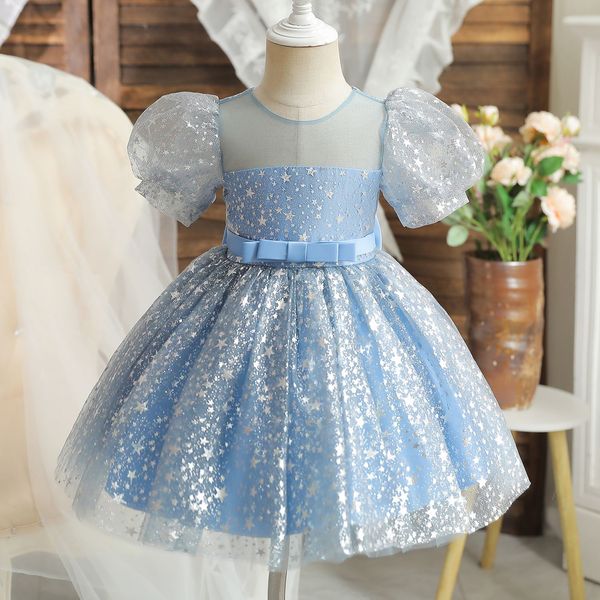 Robe à paillettes étoiles pour petites filles, 1-5T, jupe de styliste à grand nœud, Costumes de défilés pour enfants