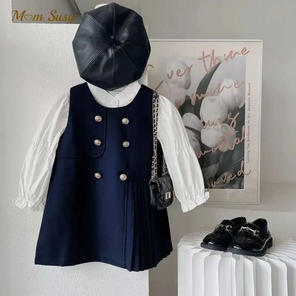 Fashion Baby Girl Uniform Clothes Set Vest Robe Shirt 2pcs Infant Toddler Child School Suit printemps Autumn 1 10y 231221