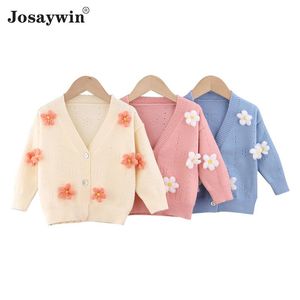 Mode bébé fille vêtements d'hiver fleur Cardigan pour 2021 pull tricoté doux automne vêtements d'extérieur pour enfants pull
