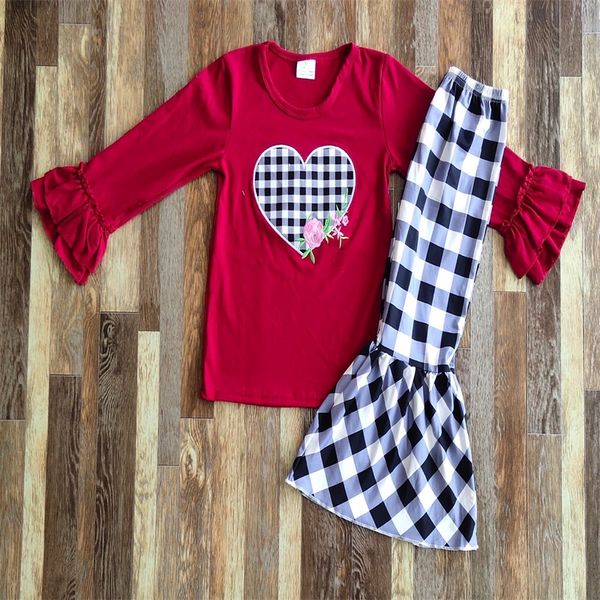 Mode Bébé Filles Designer Vêtements Saint Valentin Broderie Boutique Bell Bottom Tenues En Gros Enfants Vêtements Vente Chaude RTS 431 Y2