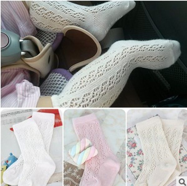 Fashion Baby Girls Choques 2016 New Cotton Hollow Out Children Children Socking Automne Korean All-Matth Kids Choques Blanc BEIGT PINK W273