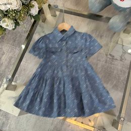 Mode Baby Rok Blue Denim Fabric Princess Dress Grootte 100-150 cm Kids Designer Designer Summer Girls PartyDress 24 May