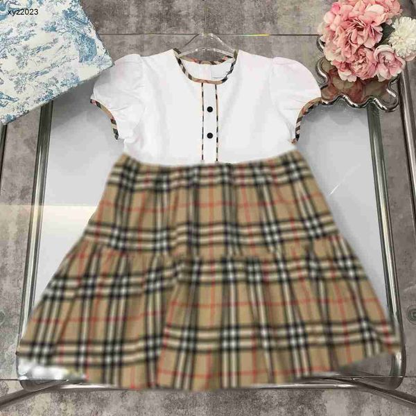 Mode bébé jupe d'épissage design d'été Robe princesse taille 100-150 cm pour enfants vêtements de créateur kaki jupe à plaid ourlet fêtard