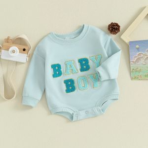 Mode Baby Sweatshirt Romper Lente Babykleding Leuke Fuzzy Letter Borduren Lange Mouw Romper Voor Peuter Warme Tops 231226