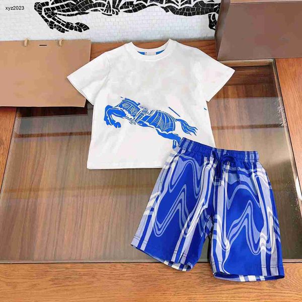 Chándales de moda para bebés, ropa de diseño para niños con estampado de equitación azul, talla 100-160 CM, camiseta y pantalones cortos de manga corta para niños 24 de febrero de 2020