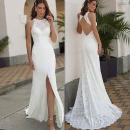 Mode Backless Mermaid Full Lace Wedding Jurk 2022 Off Shoulder Split Front Bridal Dress