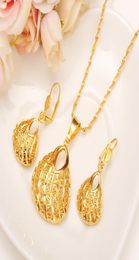 Ensemble de boucles d'oreilles et pendentif pour sac à la mode, cadeau de fête pour femmes, véritable jaune 24k, or massif fin rempli, collier, boucles d'oreilles, ensembles de bijoux 4843622