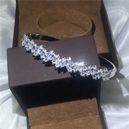 Fashion Baguette Promise Bangle 5a Zircon CZ White Gold Rempering Engagement Wedding Bracelets pour femmes bijoux de mariée 240423
