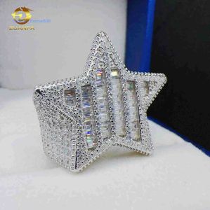 Baguette de mode Vvs Moissanite Star Design, bijoux Hip Hop personnalisés, bague en argent Sterling pour hommes et femmes