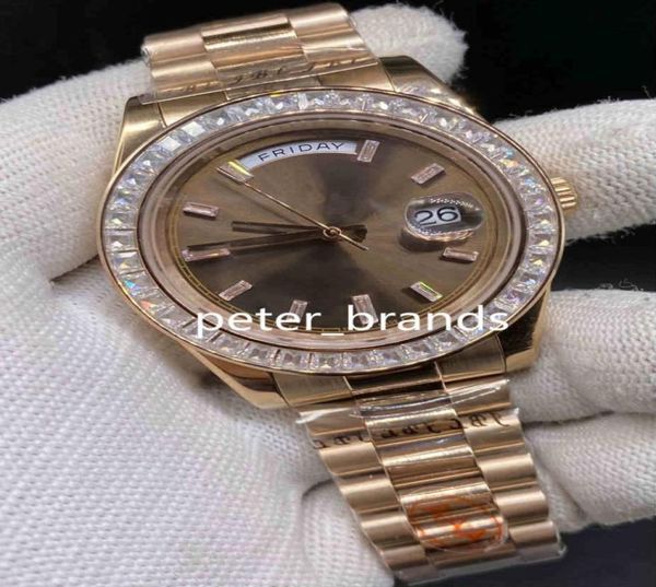 Fashion Baguettes Diamond Techsel Watch Day Date Mouvement mécanique HEPS Watch Rose Gold en acier inoxydable Men039s Sport Wat8447660