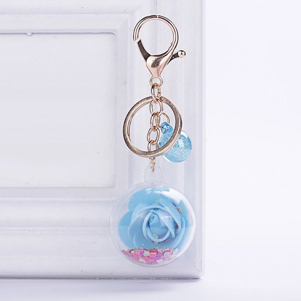 Mode boule paillettes paillettes Rose porte-clés pendentif en plastique Transparent fleur éternelle porte-clés femmes voiture sac à main porte-clés