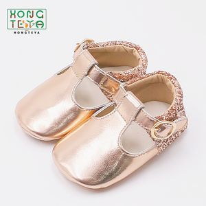 Moda Ballet Flats Baby Glitter Rose Gold Bling Princess Wedding Party Zapatos de vestir para niñas LJ201104