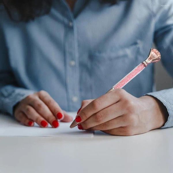 Stylo à bille à la mode, sans bavures, pointe métallique antidérapante, strass, 4 couleurs, fournitures scolaires d'écriture