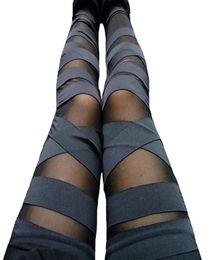 Fashion Bandage Leggings Mesh Womens Leggins 2018 Sexy Legging Slim Black Punk Rock Elastic Femme Pants5958751