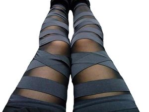 Bandage de mode Leggings Mesh Womens Leggins 2018 Sexy Legging Slim Black Punk Rock Elastic Femme Pants9177214