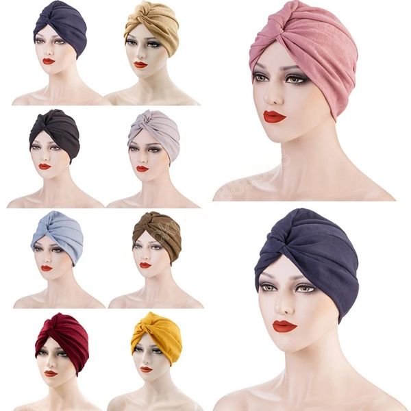 Mode Bandanas femmes Turban chapeau musulman front croix Hijab Bonnet casquette chimio chapeau bandeaux inde sous-écharpe casquettes