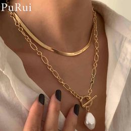 Mode barok onregelmatige parel hanger ketting voor vrouwen asymmetrische slang chain choker kettingen sieraden Collier de Perles