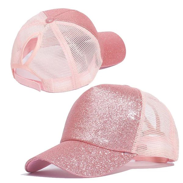 Fashion Baseball Cap Girl Girl Sequins Sequins brillant chignon en désordre Caps de soleil Gorra Casual 240426