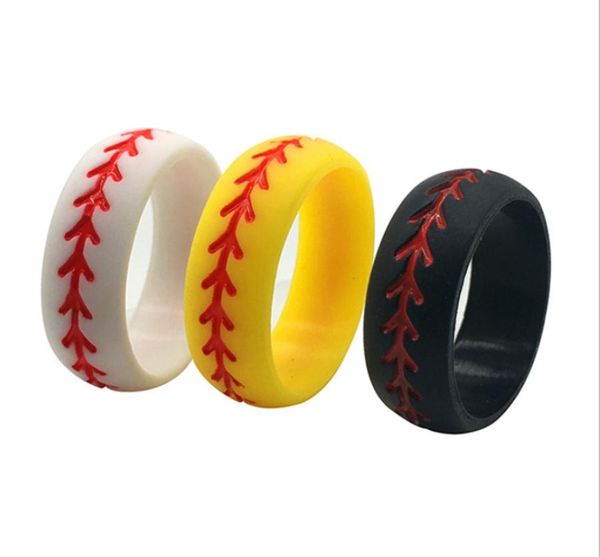 Mode baseball anneaux de silicium blanc jaune noir couple amoureux bijoux accessoires Valentine039s Day cadeaux sport ring1821298