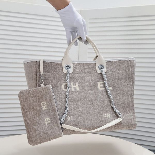 Bolso de playa de moda, bolso de mano para mujer, bolso de diseñador para mujer, bolsos de mano de playa para vacaciones con cadena, bolsos para hombre, bolso de compras grande, bolsos de tela de algodón, cartera