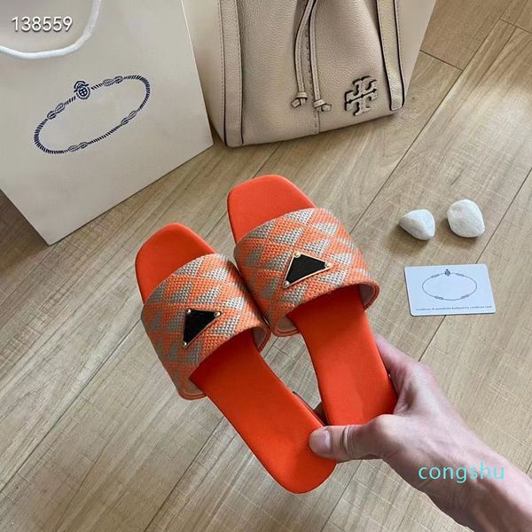 Moda Playa Mujer Zapatillas Sandalias Triángulo Tejer Diapositivas Cuarto de baño Slip Flats Sliders Italia Goma refinada Diseño simple Hotel Novedad Chanclas Caja EU 35-4