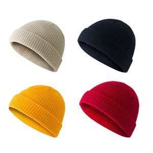 Mode Bonnets Chapeaux Pour Femmes Hommes Casual Fil Court Laine Tricoté Bonnet Crâne Cap Hiver Chaud Élastique Chapeaux Y21111