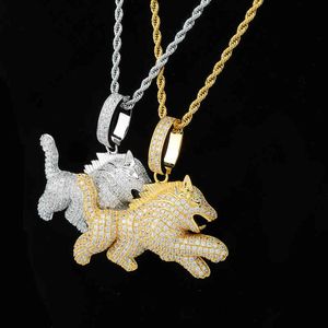 Mode Beast Lion Animal Necklace Hanger Hip Hop Sieraden Ice Out Cubic Zirkoon Ketting voor Gift Party