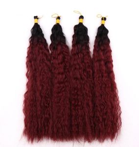 Moda hermoso cabello rizado trenzas de ganchillo extensiones sintéticas afroamericanas Ombre color burdeos 6173852