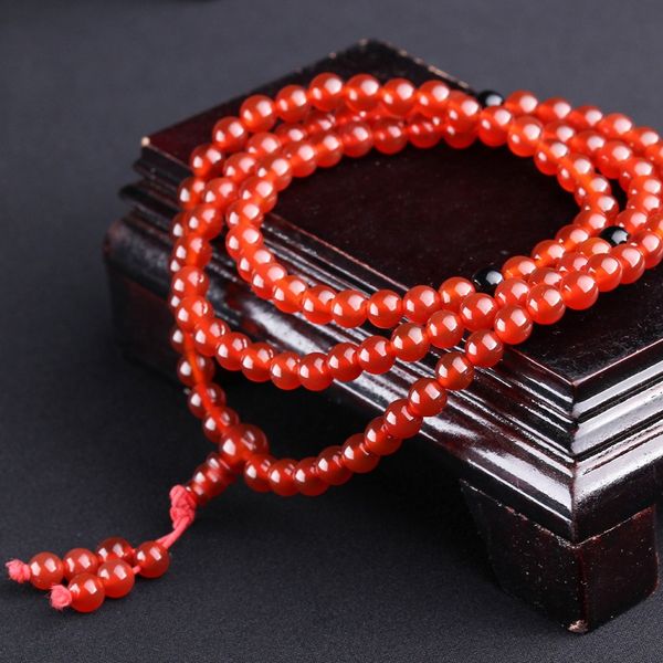 Hermosa joyería de moda 108 budista tibetano 6mm cuentas de ágata roja budismo Buda oración mala collar pulsera 2 pc/lot