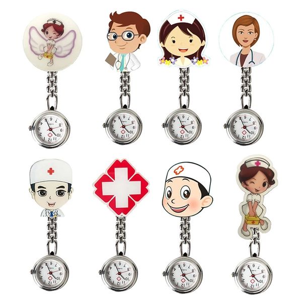 Mode belle infirmière 3D dessin animé filles dames femmes infirmières montres unisexe médecin médical FOB poche accrocher clip horloge