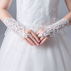 Guantes de novia moda belleza chica blanco guantes de boda sin dedos encaje con cuentas para accesorios nupciales