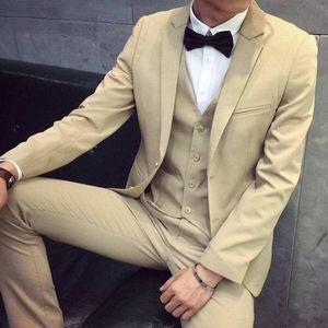 Vestido de novia de moda beige novio esmoquin muesca solapa padrinos de boda para hombre excelente hombre Chaqueta Blazer 3Piece traje (chaqueta + pantalones + chaleco + Tie) 1813